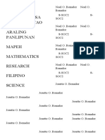 English Edukasyon Sa Pagpapakatao Araling Panlipunan Mapeh Mathematics Research Filipino Science
