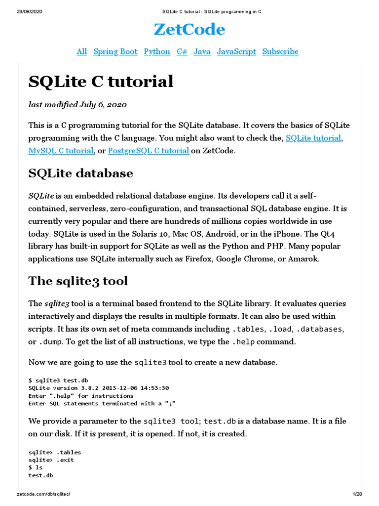 SQLite C Tutorial - SQLite Programming in C | PDF | Database ...