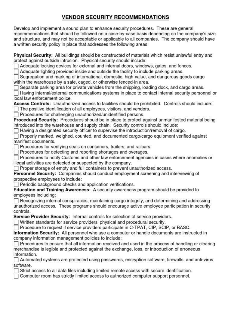 Vendor Security Best Practices Guide | PDF | Access Control | Physical ...