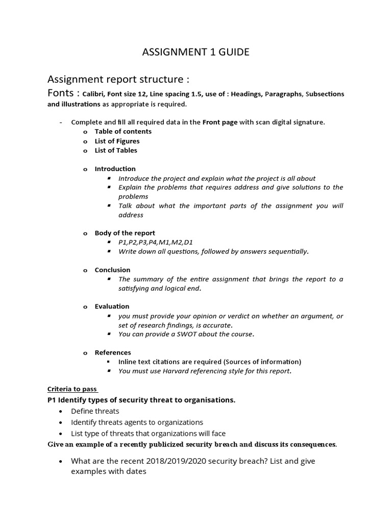 Assignment 1 Guide Assignment Report Structure: Fonts:: Problems ...
