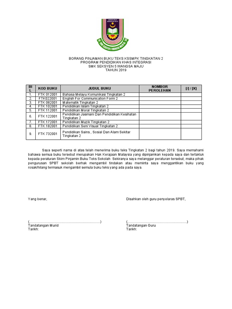 Borang Pinjaman Buku Teks T2 Pdf