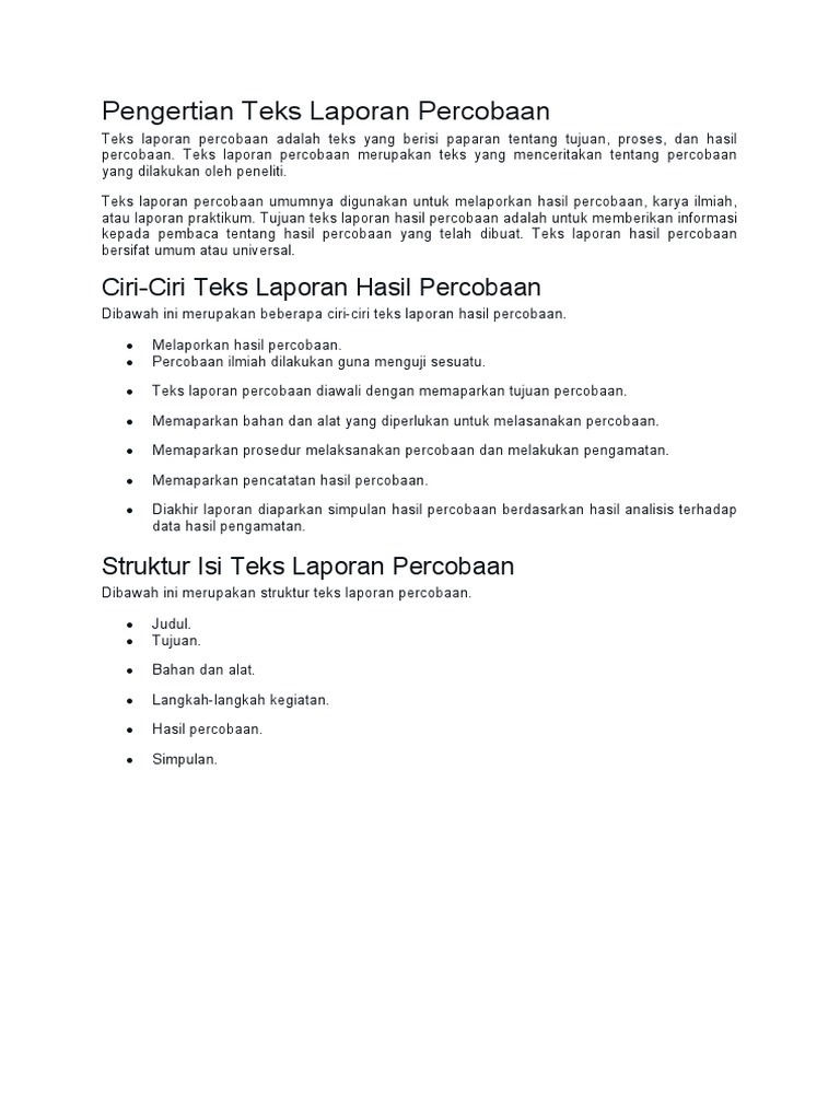 Pengertian Teks Laporan Percobaan Pdf