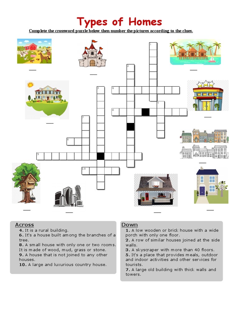 Types of Homes Crossword Puzzle Crosswords 120130 PDF