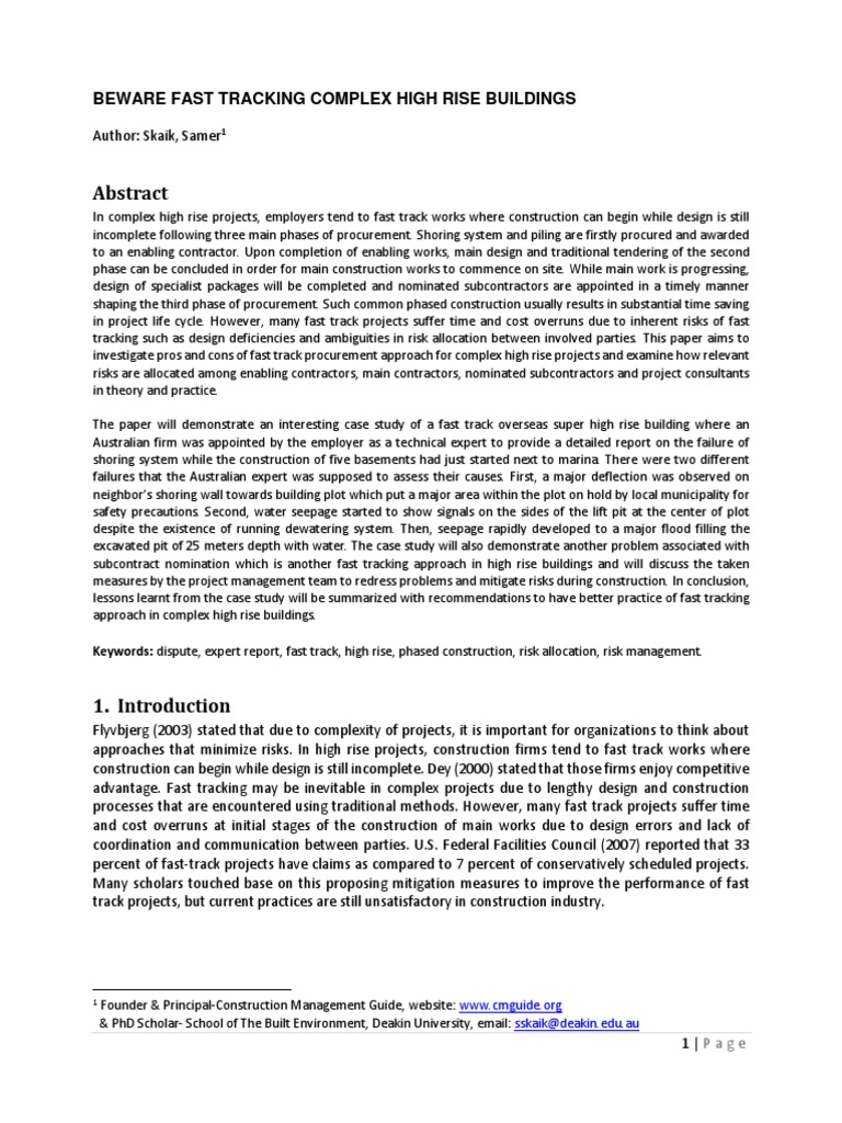 Fast Track Construction in High Rises | PDF | Risk | Procurement