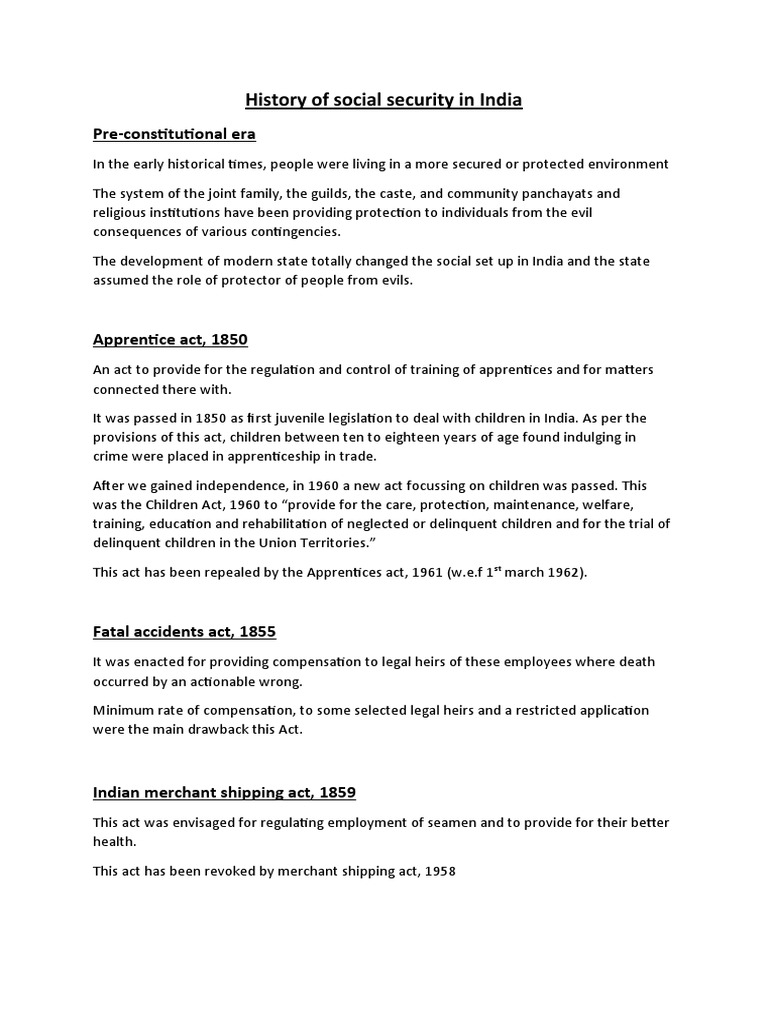 History of Social Security Laws PDF Employment Act Of Parliament