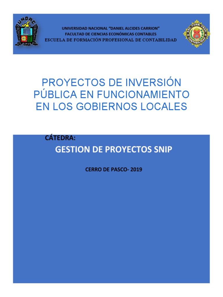 Proyectos de Inversión Pública en Funcionamiento en Los Gobiernos ...