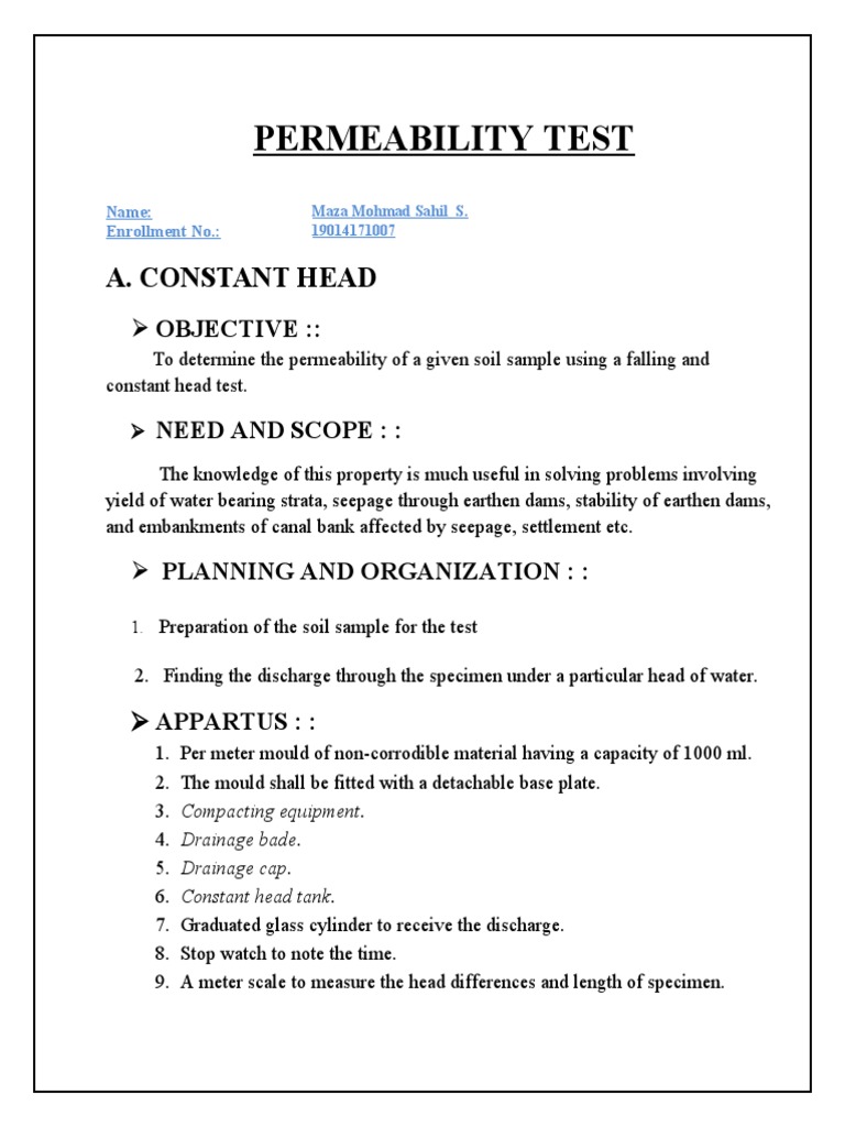 Soil Permeability Testing Methods | PDF | Soil Mechanics | Chemical ...