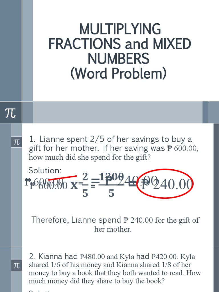 MULTIPLYING FRACTIONS AND MIXED NUMBERS Word Problem PDF