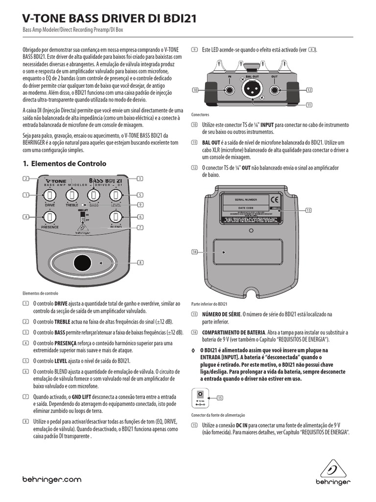 MANUAL - BEHRINGER - Pedal - Di Baixo - BDI 21 | PDF | Amplificador ...