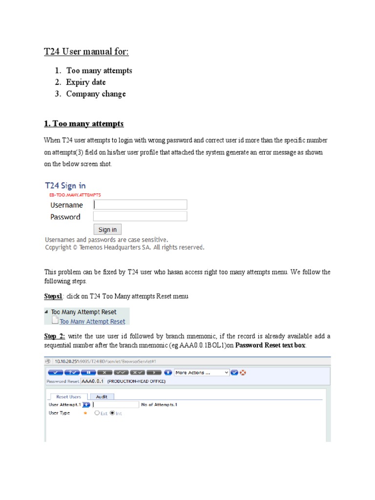 T24 User Manual: Login Issues and Solutions | PDF | Password | Computing