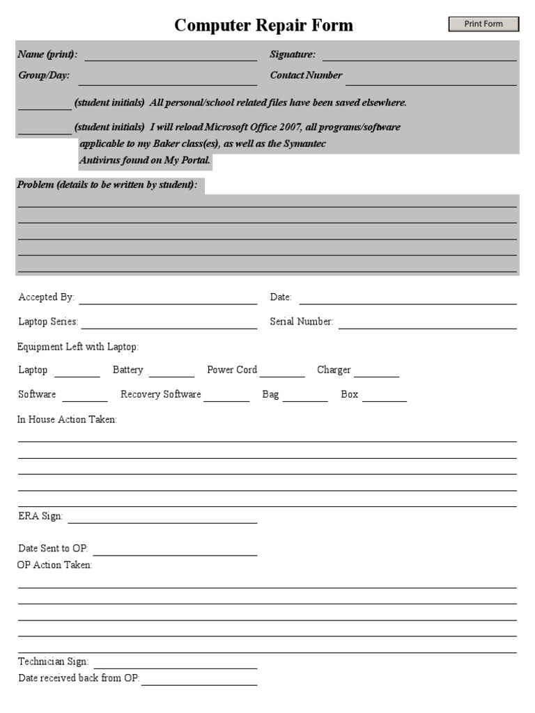 Computer Repair Form | PDF