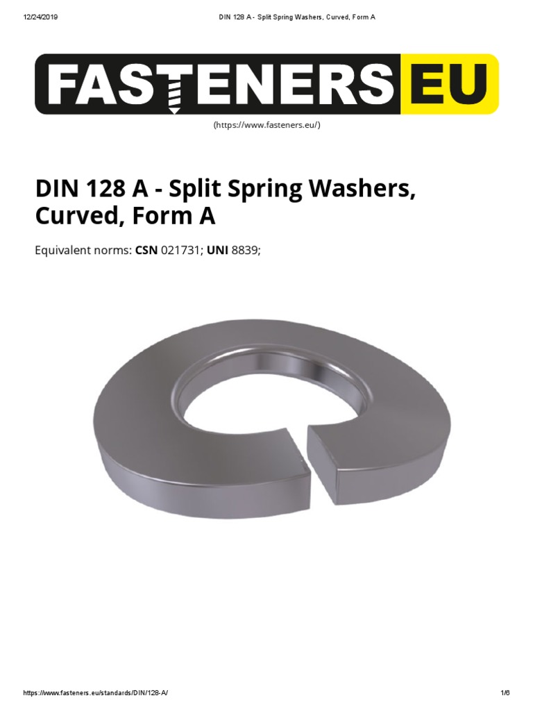 DIN 128 A Split Spring Washers, Curved, Form A PDF Washer