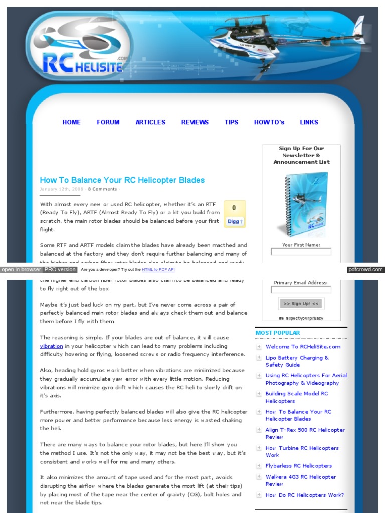 Balancing RC Helicopter Blades Guide | PDF | Helicopter | Aircraft ...