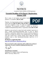 Notice For The Extended Deadline of PreThesis-1 Registration Summer2020