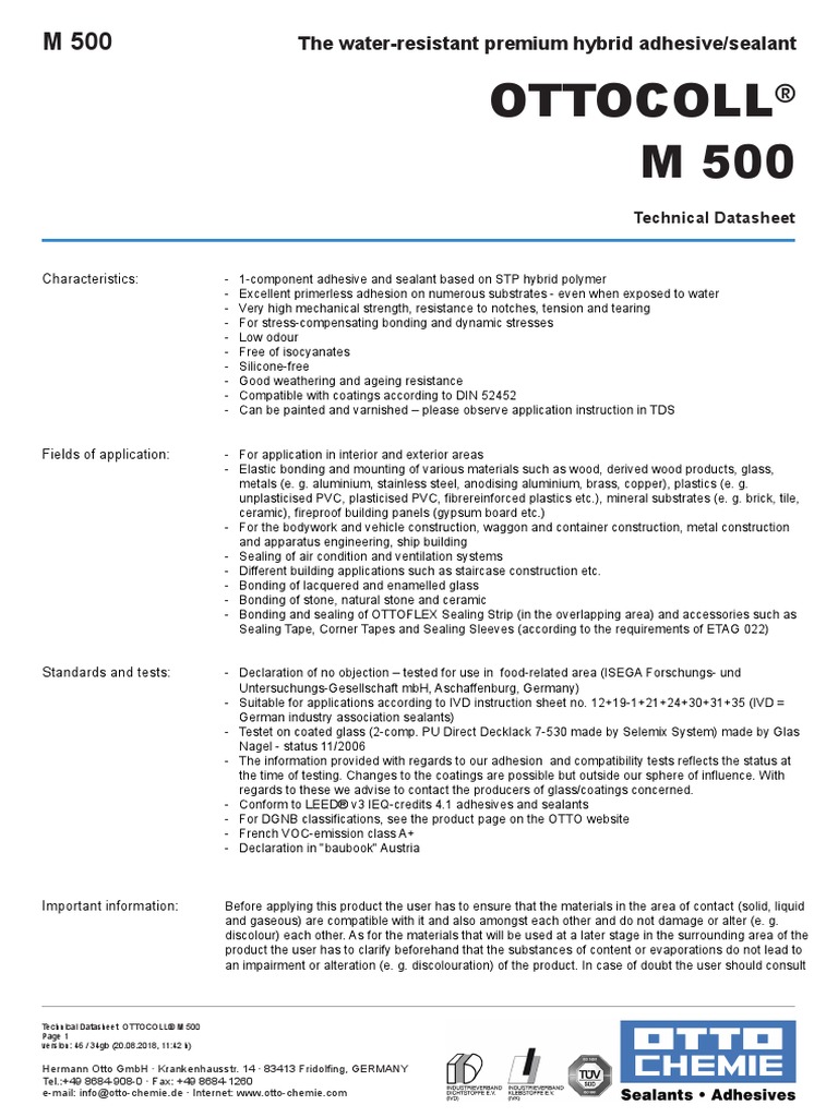 Ottocoll® M 500: The Water-Resistant Premium Hybrid Adhesive/sealant ...