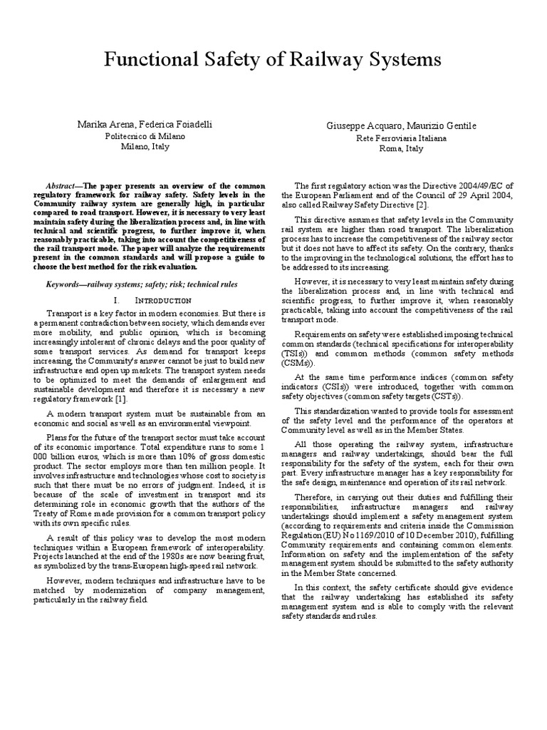 Functional Safety of Railway Systems | PDF | Risk | Risk Assessment
