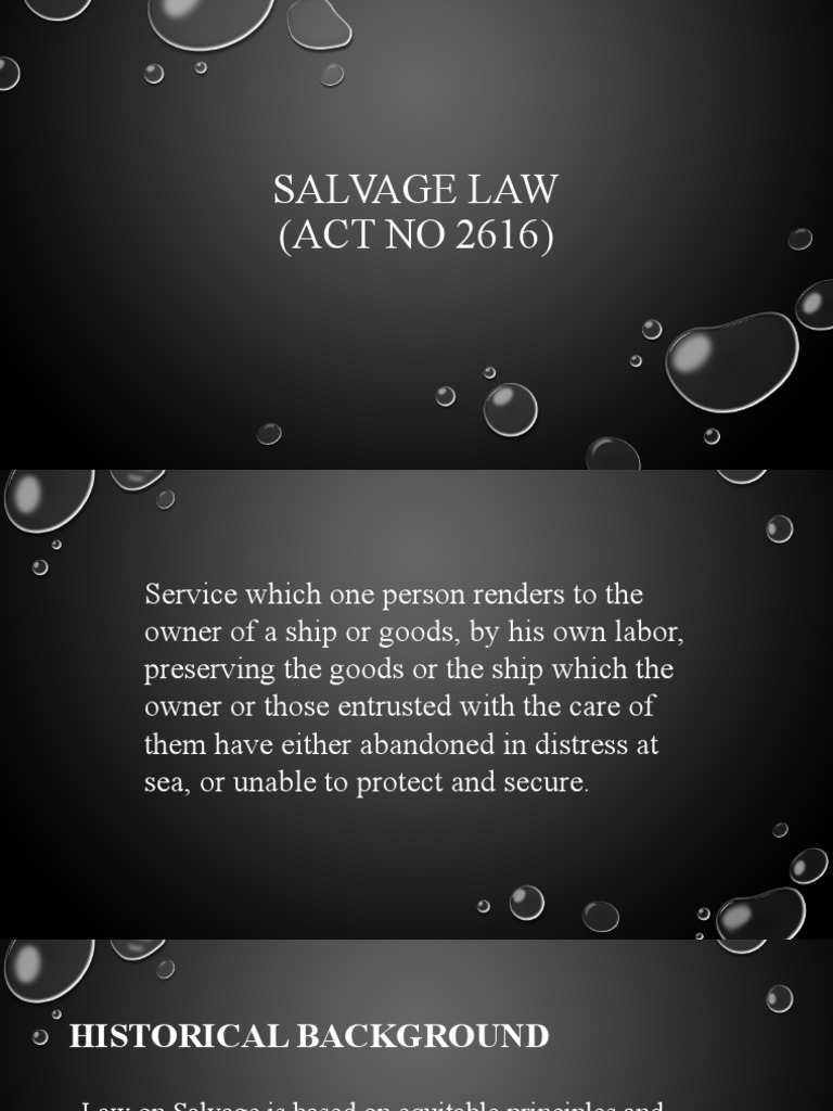 Salvage Law (ACT NO 2616) PDF Marine Salvage Virtue