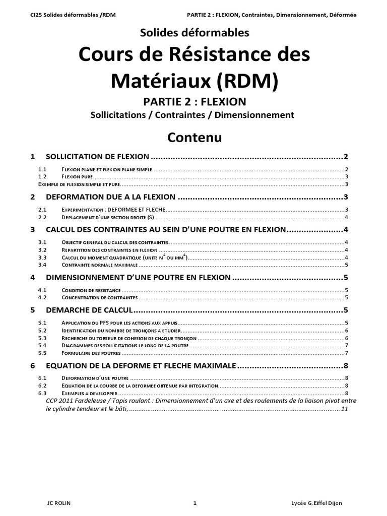 Flexion et Contraintes en RDM | PDF | Flexion (matériau) | Résistance ...