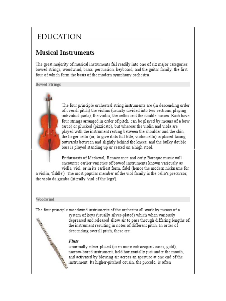 Overview of Modern Musical Instruments | PDF | Performing Arts | String ...