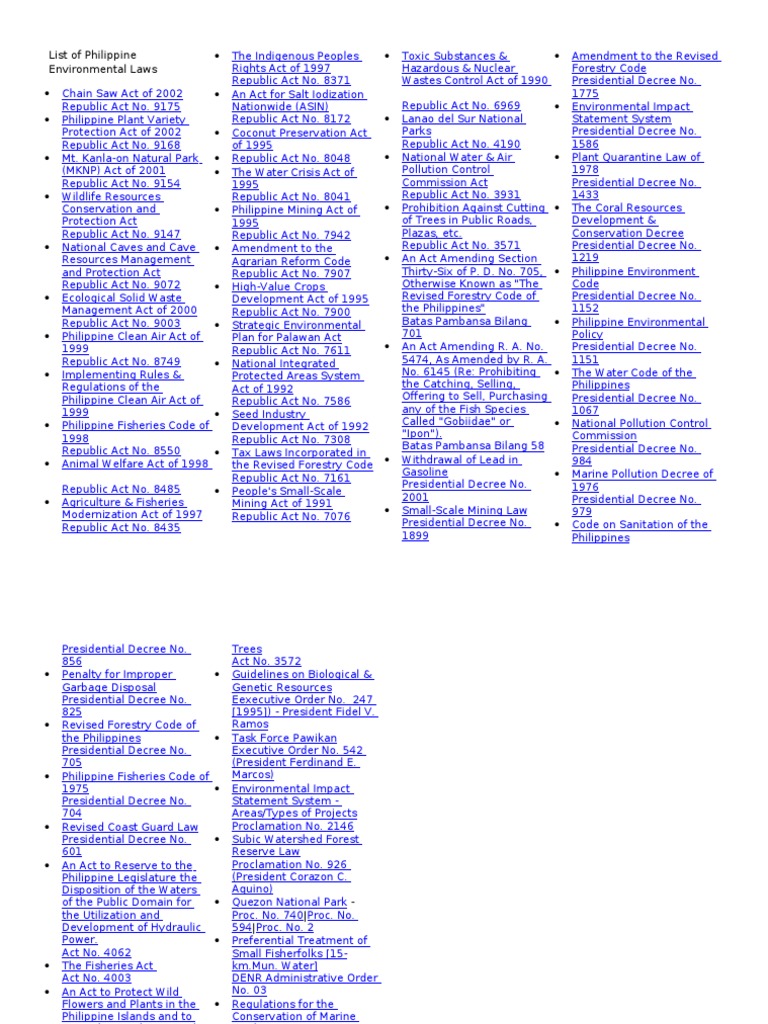 List of philippine environmental laws