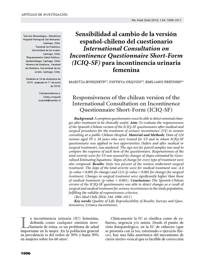 International Consultation On Incontinence Questionnaire ShortForm