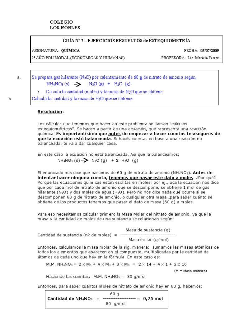 Ejercicios Resueltos de Estequiometría | PDF | Gases | Mole (Unidad)