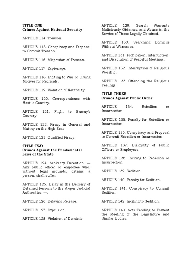 Crimes Under RPC | PDF | Defamation | Treason