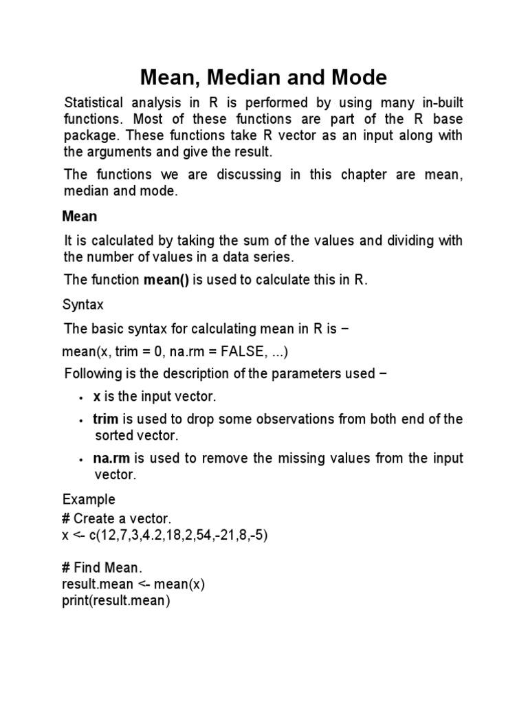 Mean, Median and Mode | PDF | Mean | Parameter (Computer Programming)