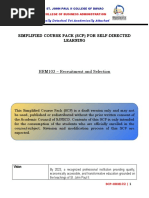 Simplified Course Pack (SCP) For Self-Directed Learning: HRM102 - Recruitment and Selection