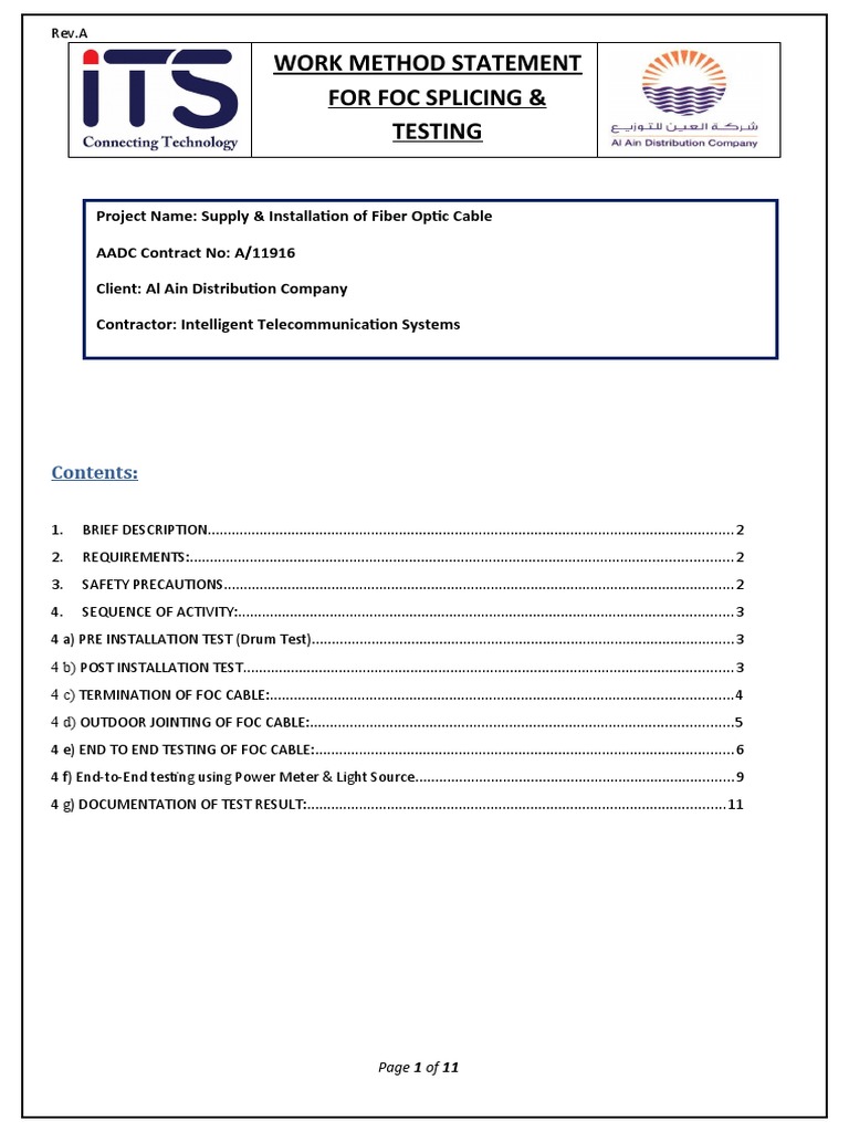 FOC Splicing and Testing Method Statement | PDF | Optical Fiber ...