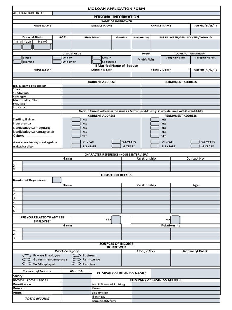 Motorcyle Loan Application Form | PDF | Loans | Credit
