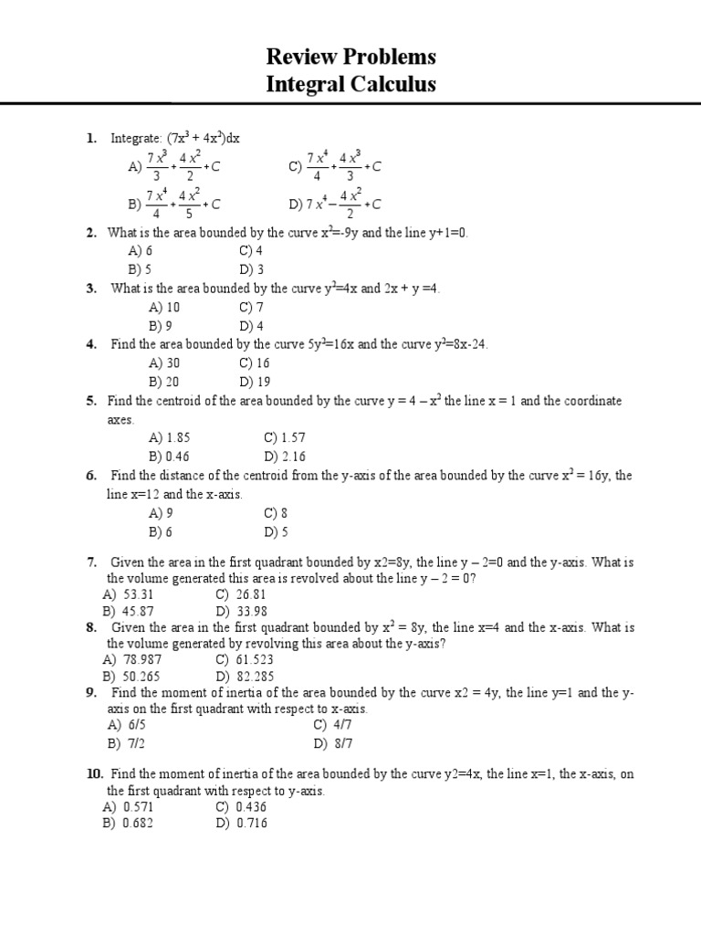 Review Problems Integral Calculus: C C C C | PDF | Science & Mathematics