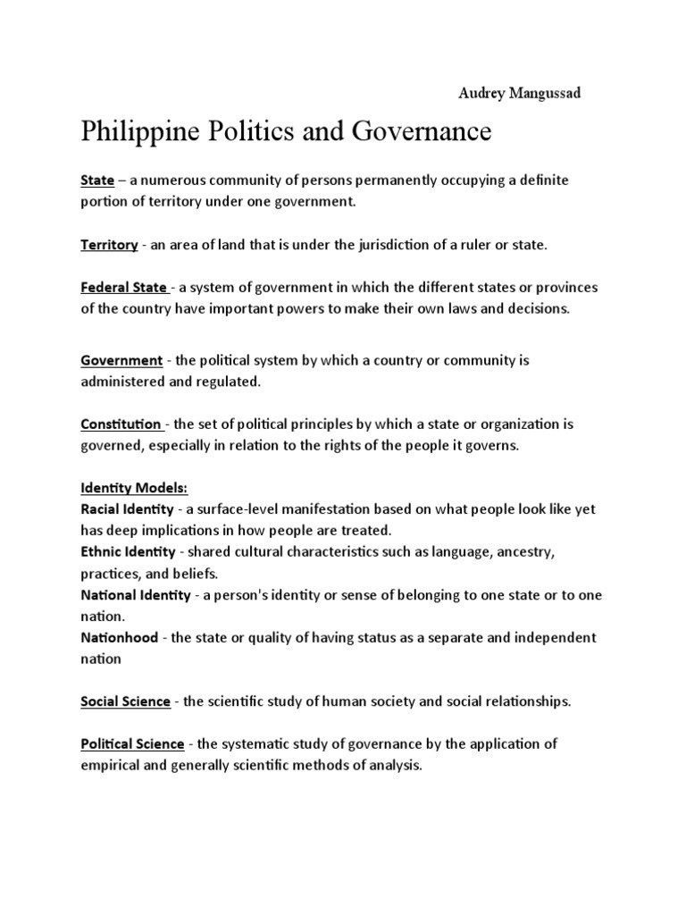 Philippine Politics and Governance Overview | PDF | Identity (Social ...