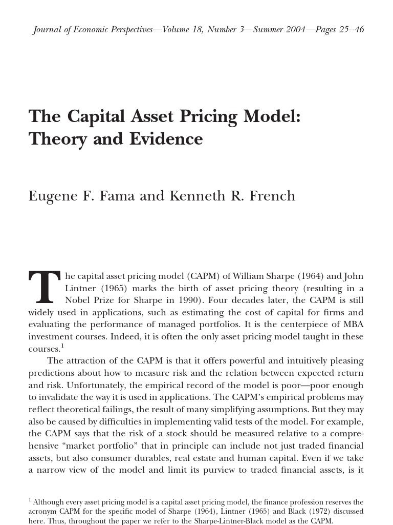 The Capital Asset Pricing Model: Theory and Evidence: Eugene F. Fama ...