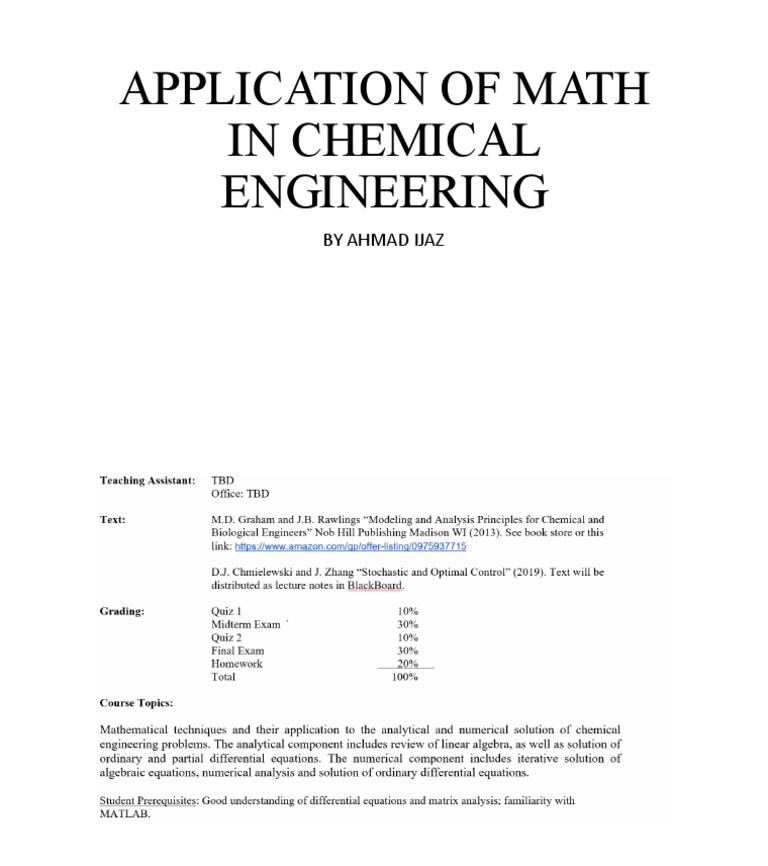 Math Applications in Chemical Engineering | PDF