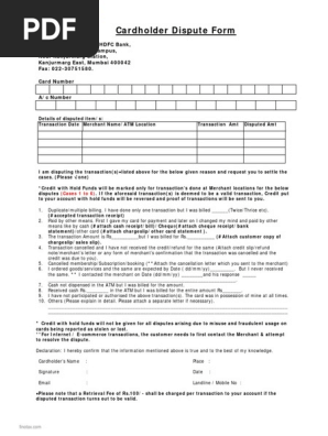 HDFC dispute form