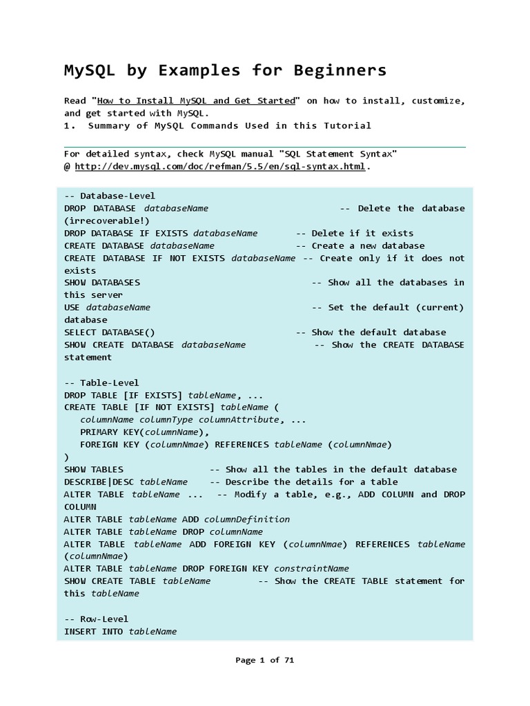 MySQL by Examples For Beginners | PDF | Databases | Comma Separated Values