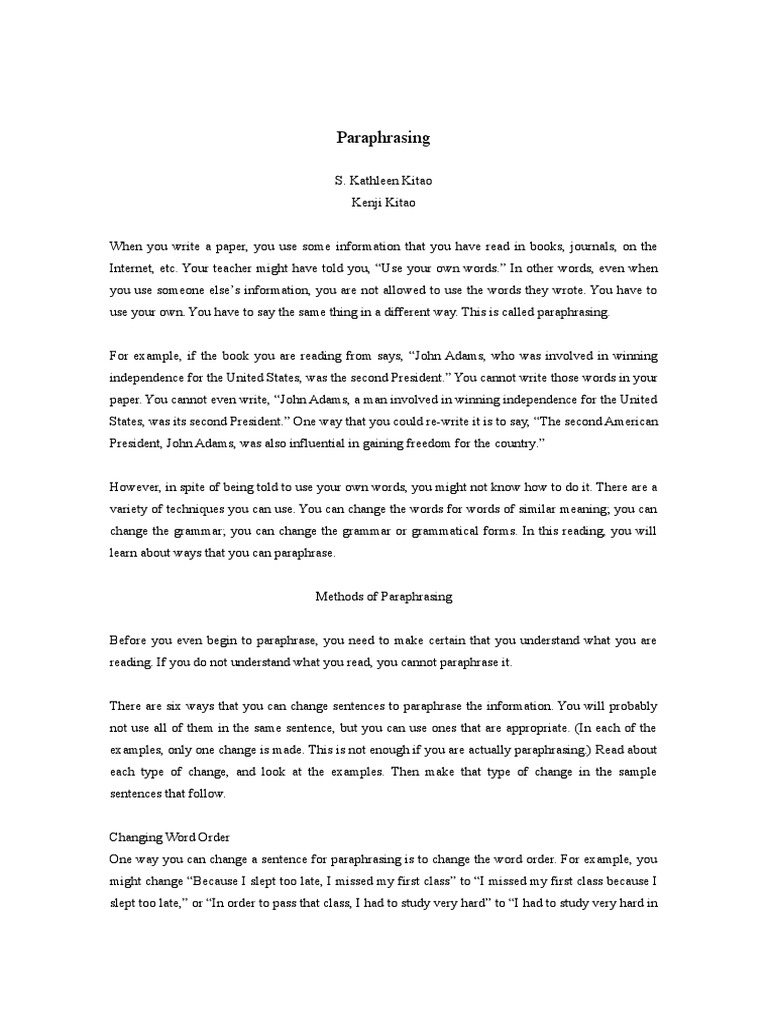 Main Paraphrasing Source Part Of Speech Verb