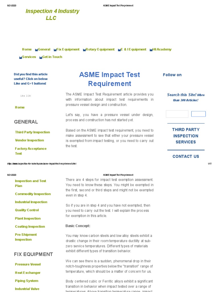 Asme Impact Test Requirement – WPS WITH IMPACT TEST AS PER ASME SECTION ...