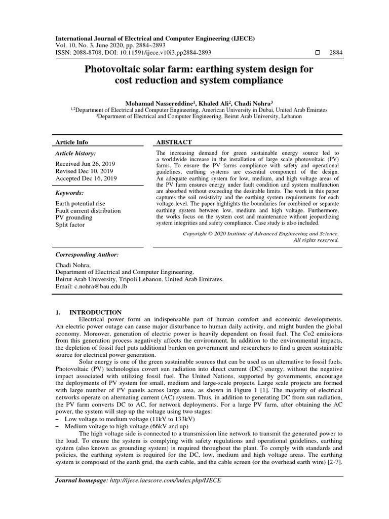 Photovoltaic Solar Farm Earthing System Design For PDF | PDF ...