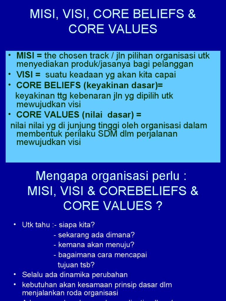 Visi+misi+core+belief +core+value. | PDF