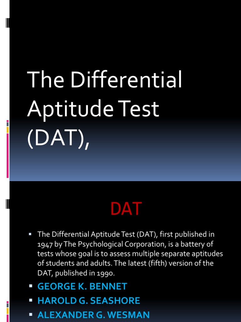 The Differential Aptitude Test (DAT) PDF Test (Assessment) Reason