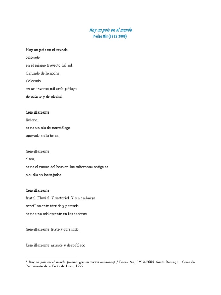 Hay Un Pais en El Mundo. Pedro Mir PDF Naturaleza