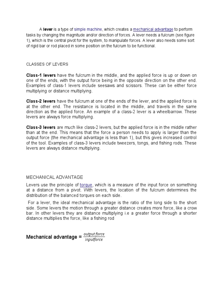 Simple Machine Mechanical Advantage PDF