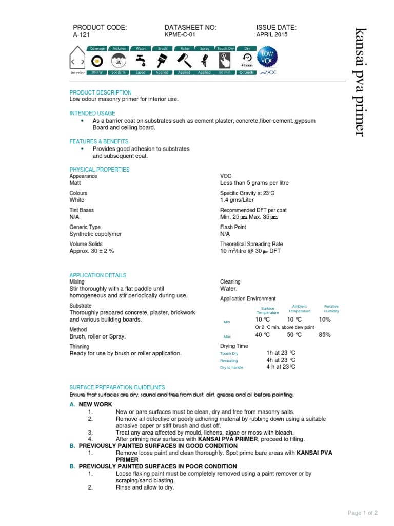 PVA Primer - TDS | Download Free PDF | Paint | Plaster