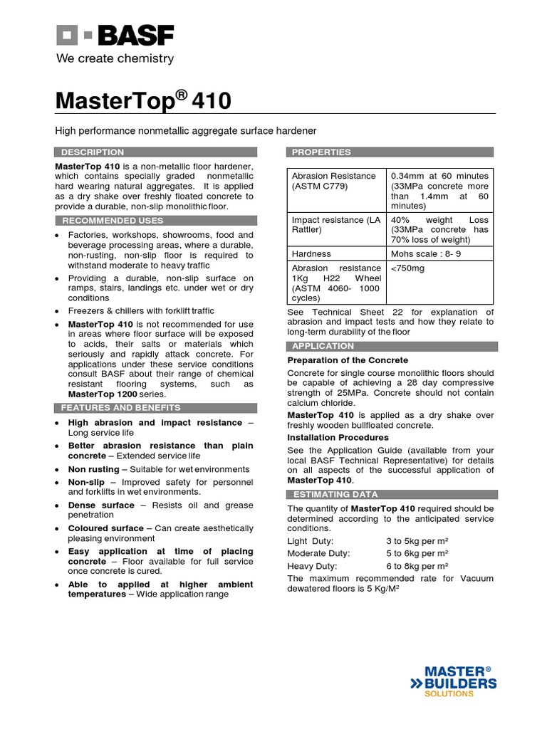 Mastertop 410: High Performance Nonmetallic Aggregate Surface Hardener ...