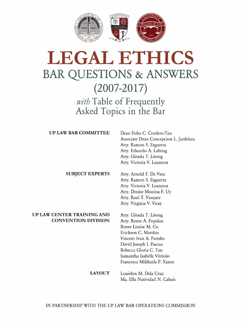 8 Legal Ethics Bar Questions and Answers (20072017) PDF Lawyer