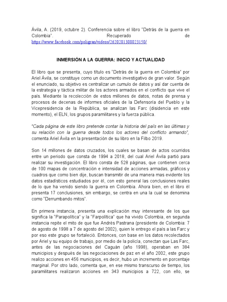 Detrás de la guerra en Colombia: Análisis | PDF | Colombia | Conflictos