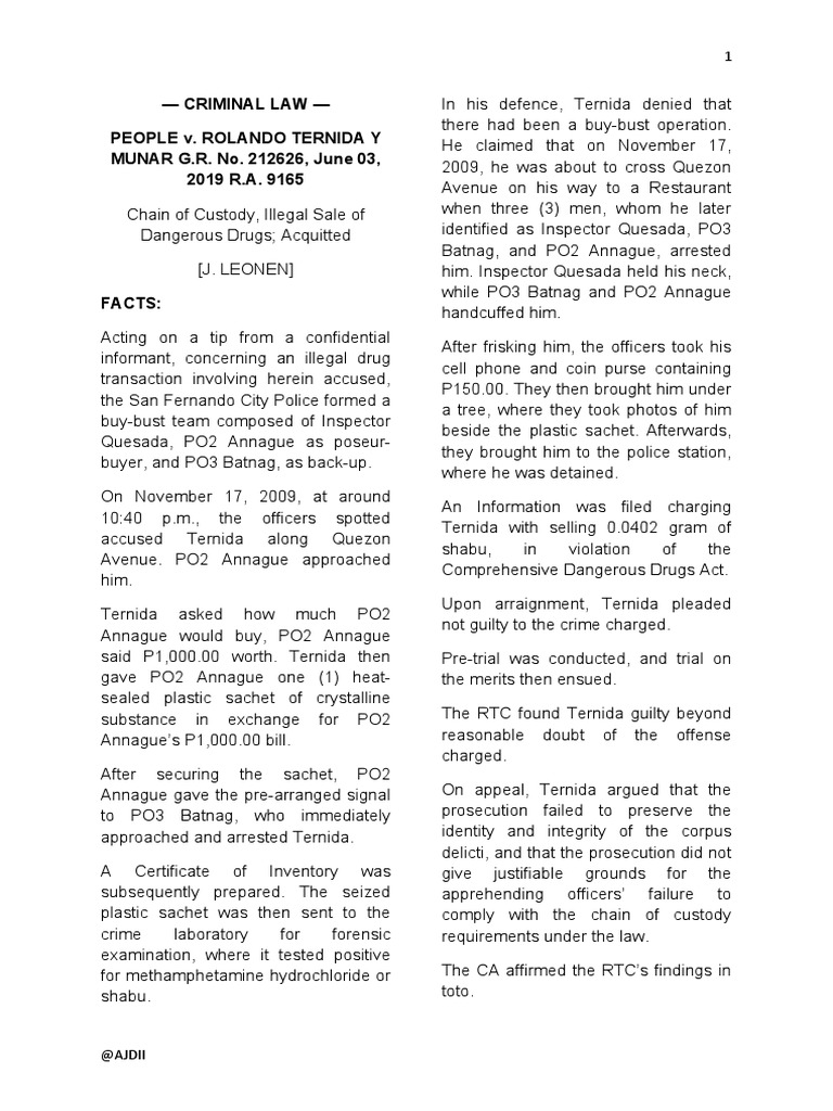 Chain of Custody, Illegal Sale of Dangerous Drugs (PRINTED) | PDF ...