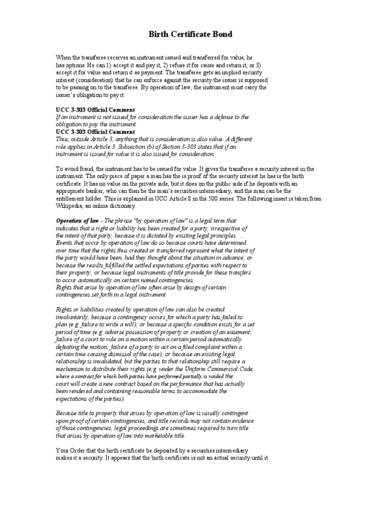 Birth Certificate Bond Applicable UCC code.doc Securities (Finance